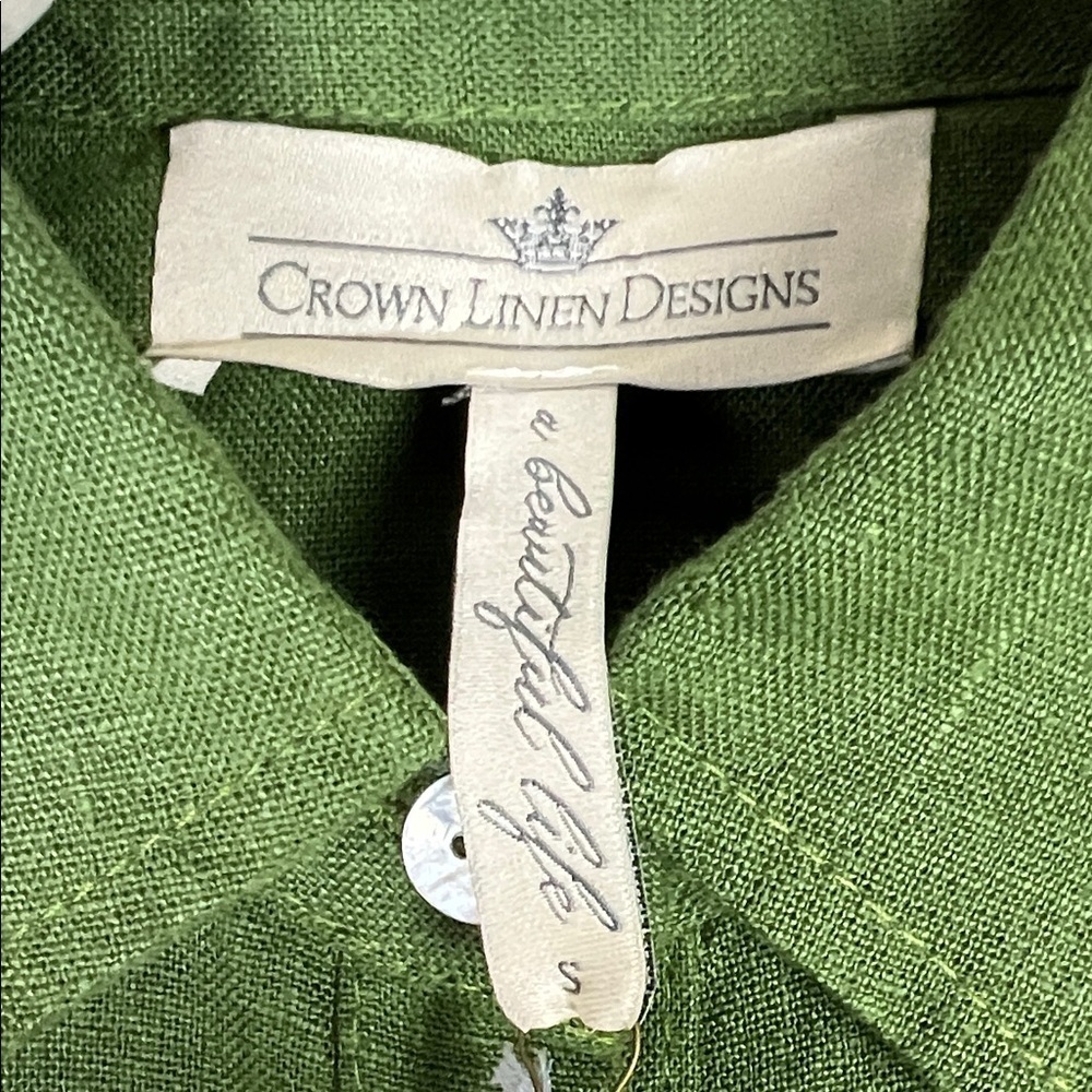 NWT Phoebe Tiered 100% Linen Dress Crown Linen Designs Arte Italica Green - Picture 9 of 12
